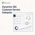 Microsoft Dynamics 365 Customer Service Enterprise promotional graphic on a light warm-gray background, with the Microsoft logo and product name in dark blue text and a stylized software interface illustration.