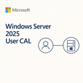 Microsoft Windows Server 2025 User CAL graphic with the Microsoft logo, product title text, and simple server and user icons on a light background.